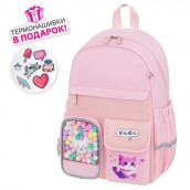 Рюкзак BRAUBERG PASTEL с термонашивками в комплекте, "Anime kitten", персиковый, 40х29х14 см, 272065