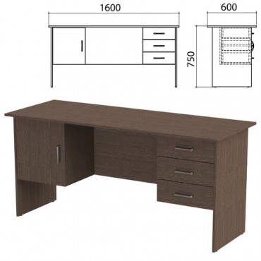 Стол письменный "Канц", 1600х600х750 мм, 2 тумбы, комбинированный, цвет венге (КОМПЛЕКТ)