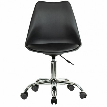 Кресло стул BRABIX "Eames MG-310 CH", хром, пластик черный, экокожа черная, 532925